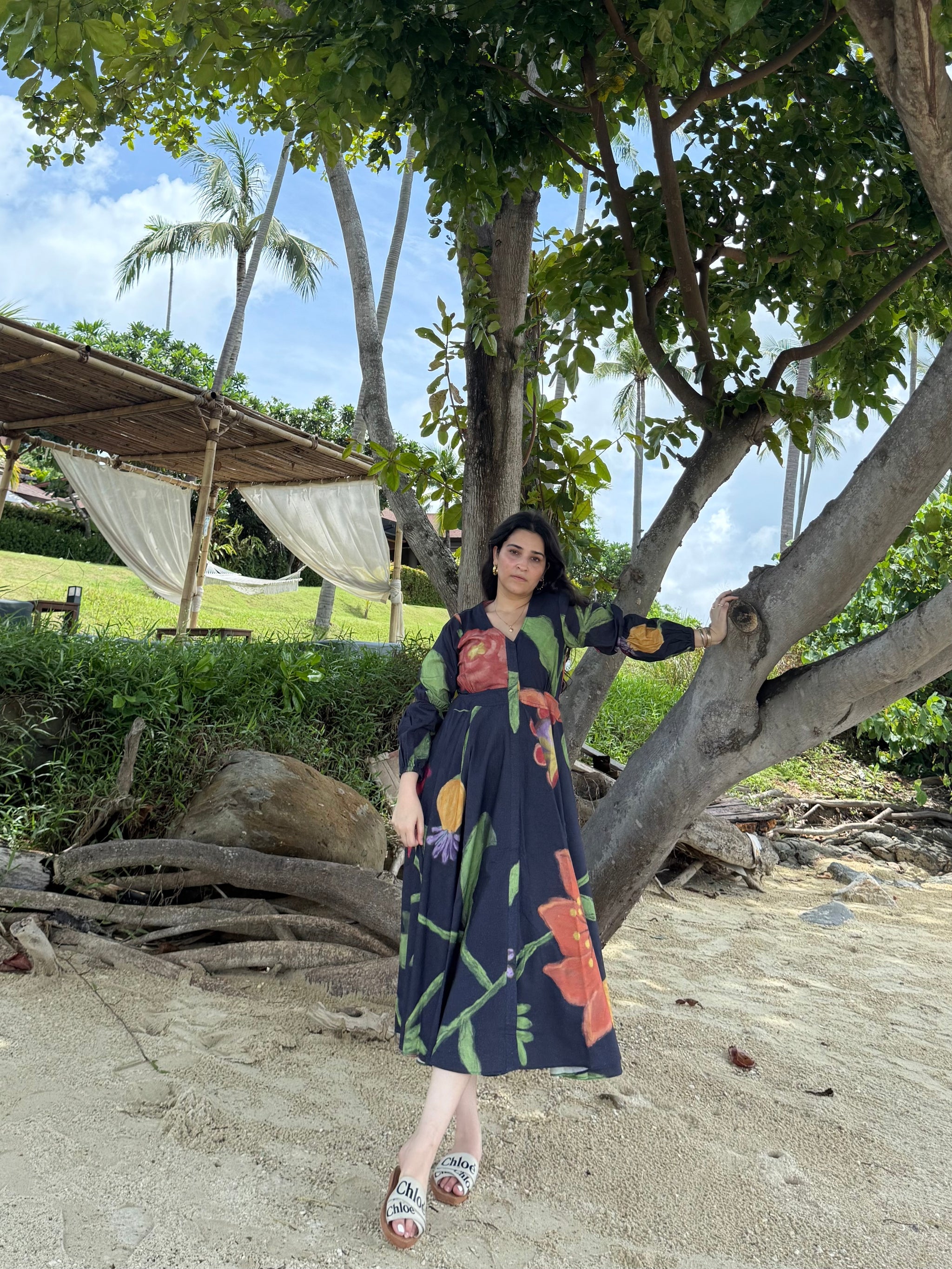 Selene Dress in Sorrento Bloom Print (Endless Blue)