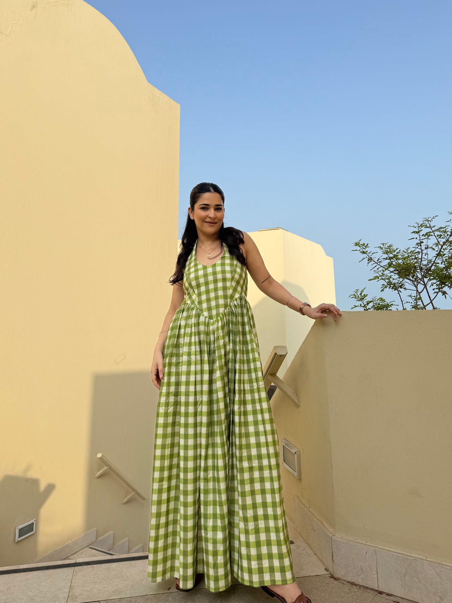 Solea Dress in Pistachio Plaid Print