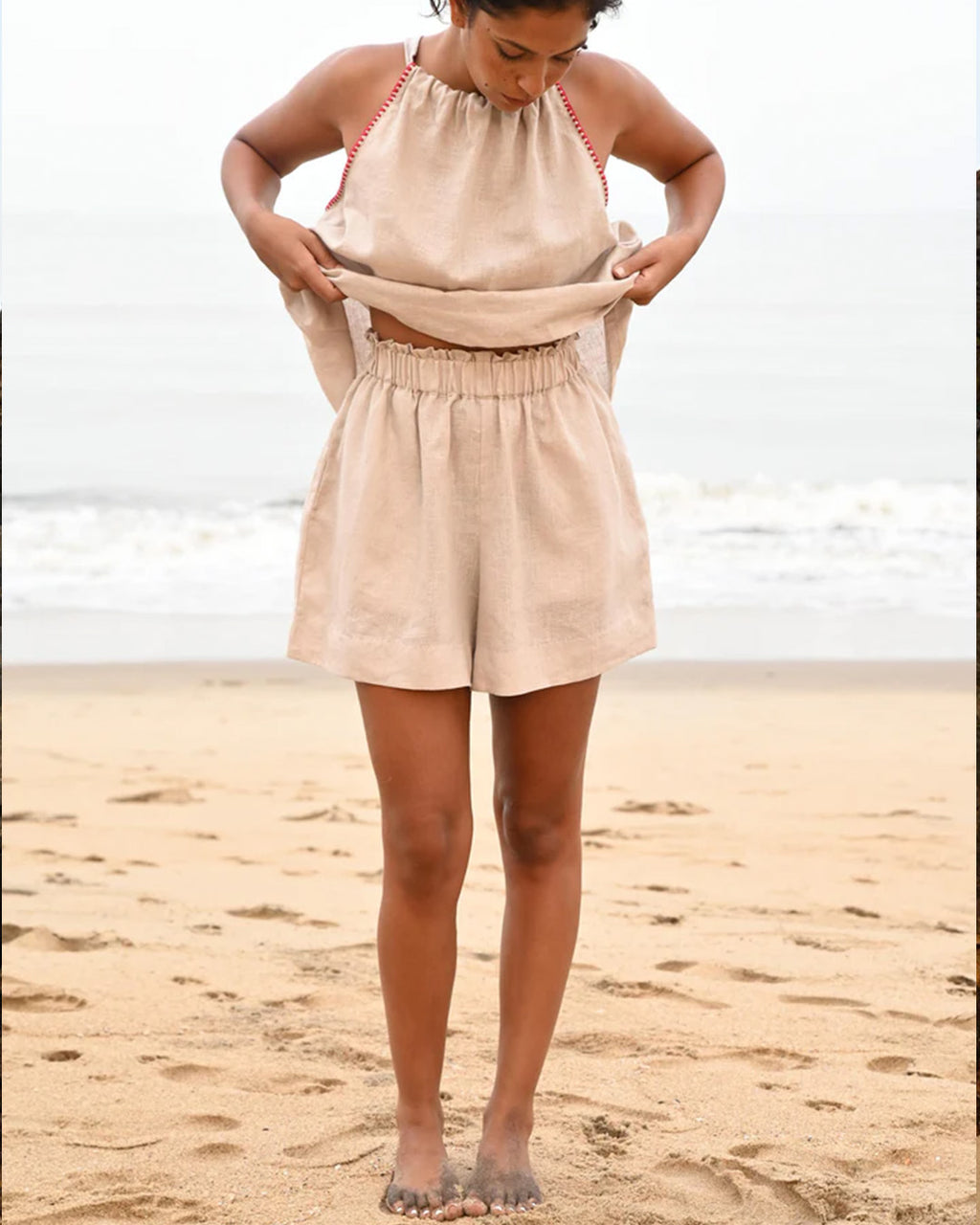 Odessa Elasticated Shorts - Beige