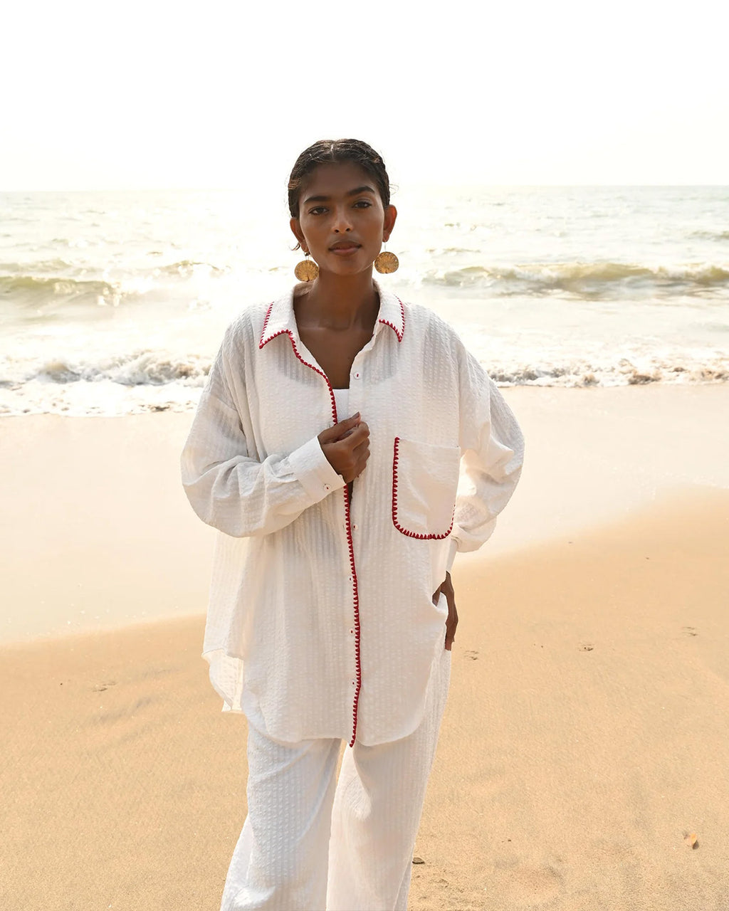 Aster Embroidered Shirt - Red