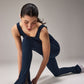 SEAMLESS FLARE PANTS WITH SLIT - NAVY BLUE