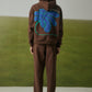 COFFEE SWEATPANTS WITH BLUE EMBROIDERY