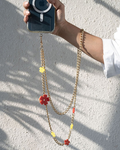 RED FLOWER LONG PHONE STRAP