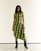 Checked Asymmetric Dress and Open Blazer Set