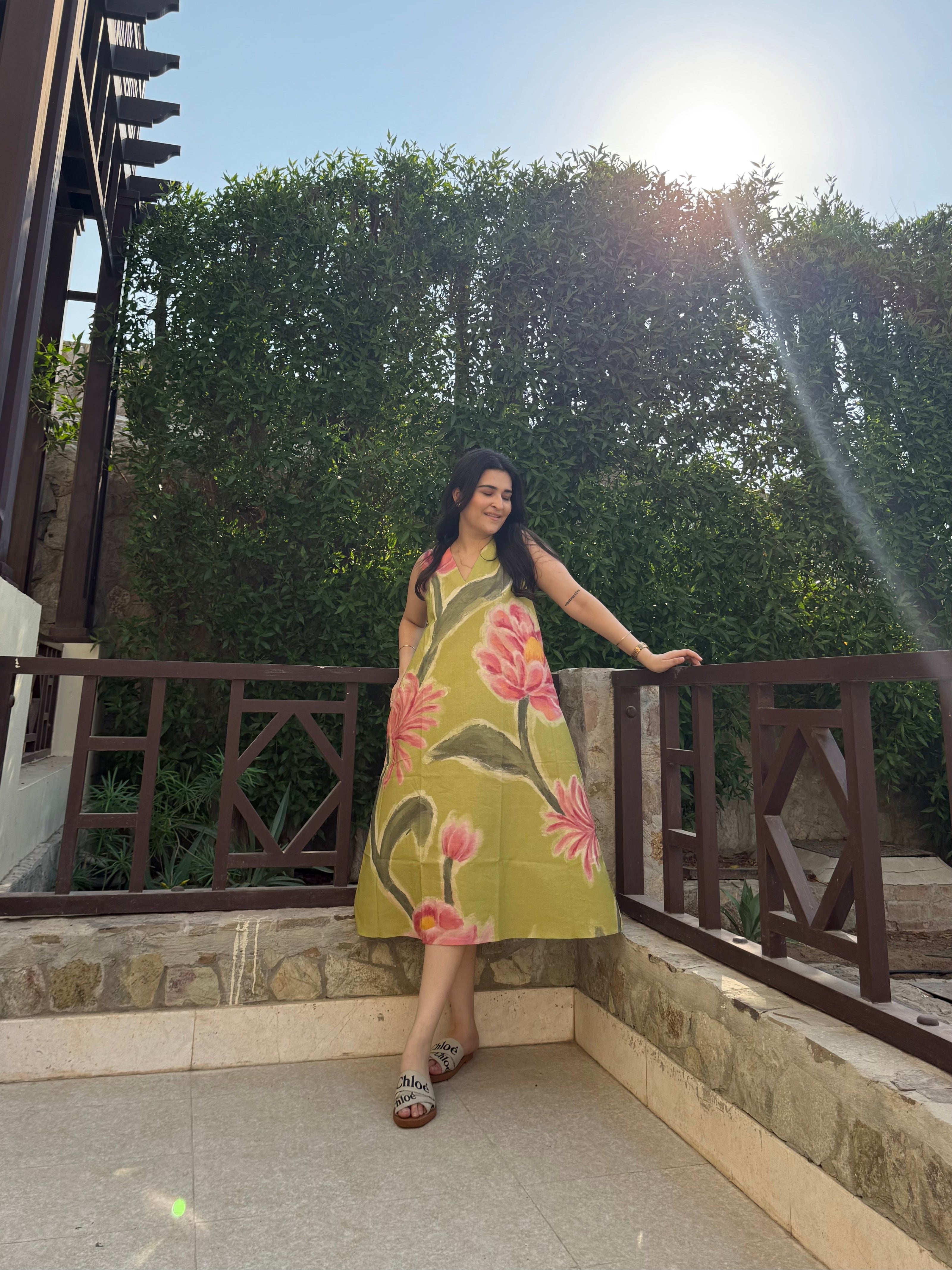 Hibiscus Dress in Tuscan Olive Print