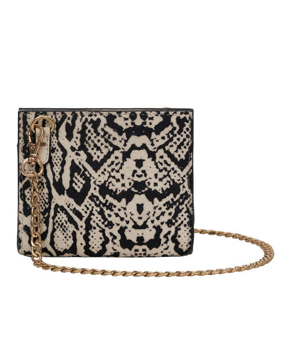 White Snake Print Hair-on Micro Bag with Dull Gold Chain