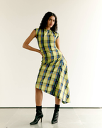 Checked Asymmetric Dress and Open Blazer Set