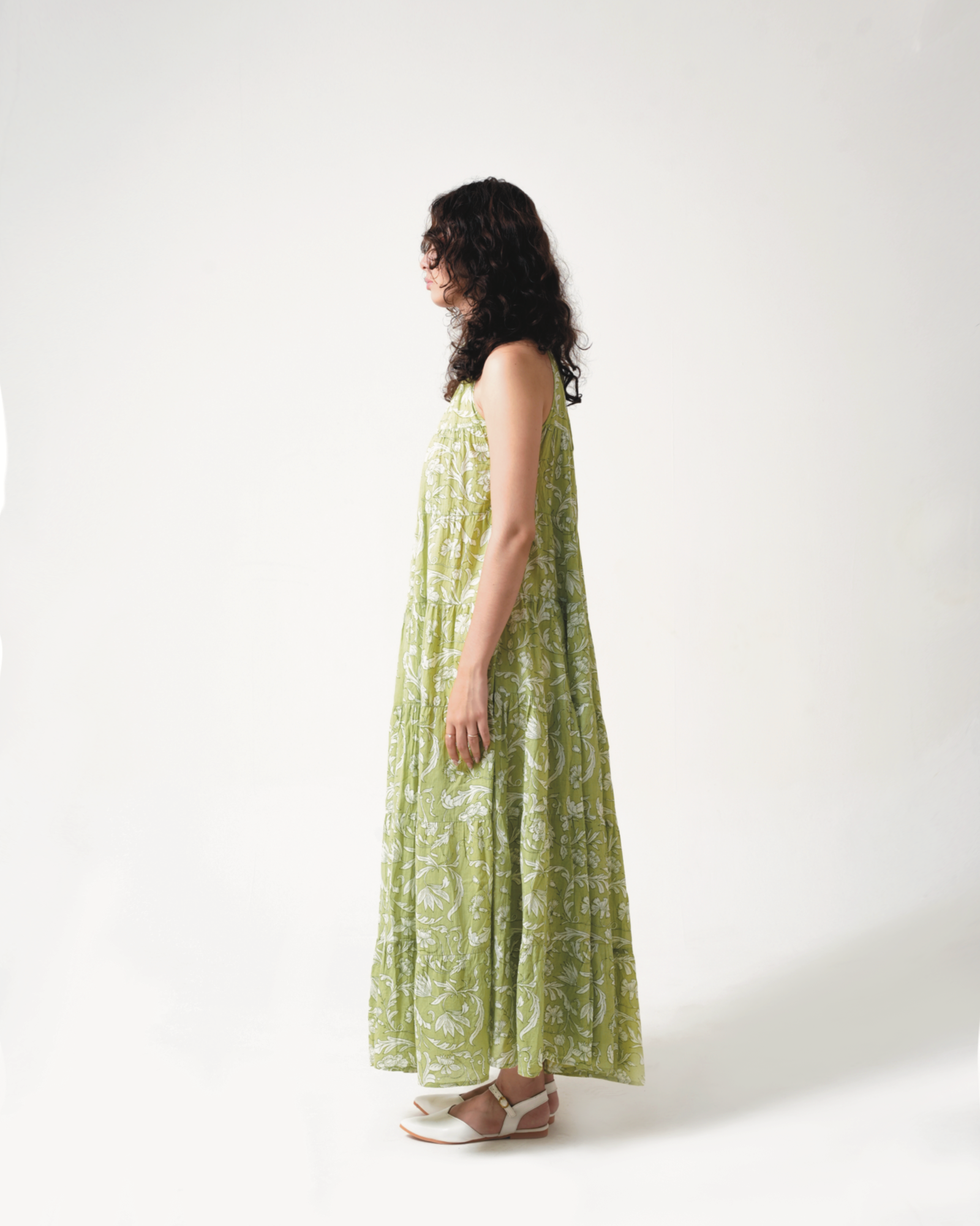 Lila Neck Gathered Dress - Pear
