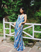 Cosmic Wave Plunge Back Kaftaan Dress