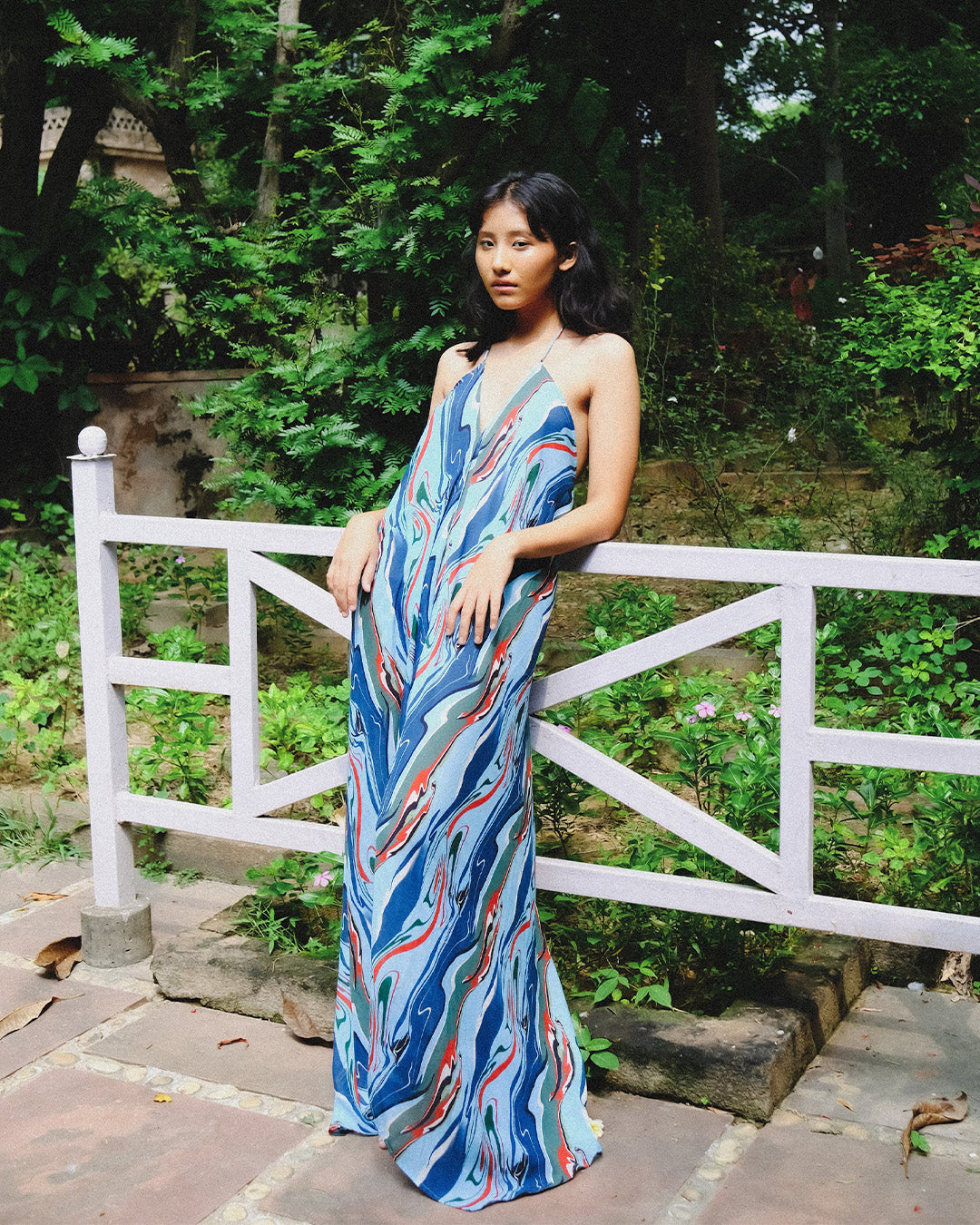 Cosmic Wave Plunge Back Kaftaan Dress