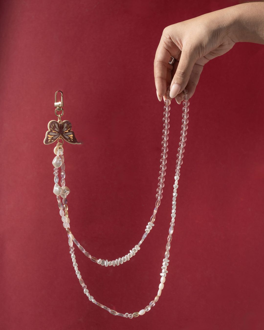 PINK ELARA LONG CRYSTAL PHONE STRAP