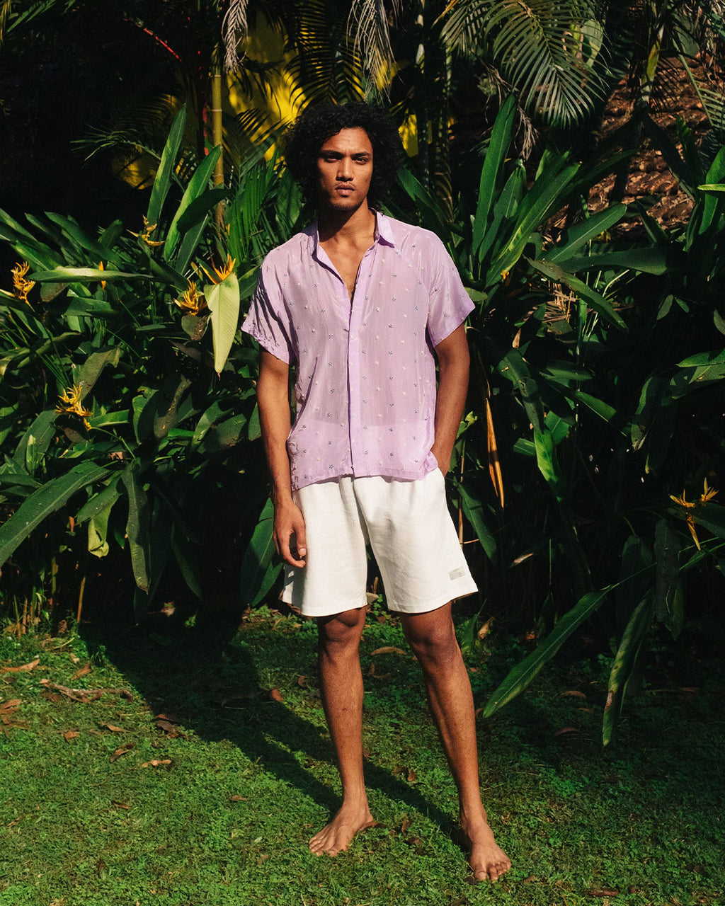 Lavender  Shirt With Hand Embroidery