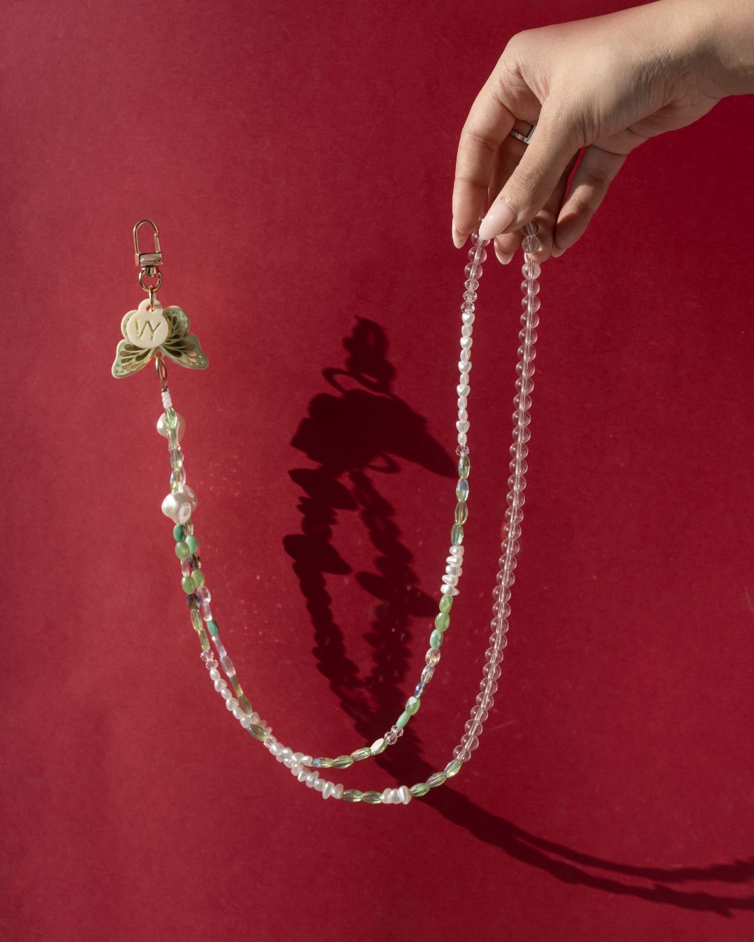 GREEN ELARA LONG CRYSTAL PHONESTRAP