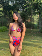 High Waist and High Coverage Bikini Bottom - Candy Wave