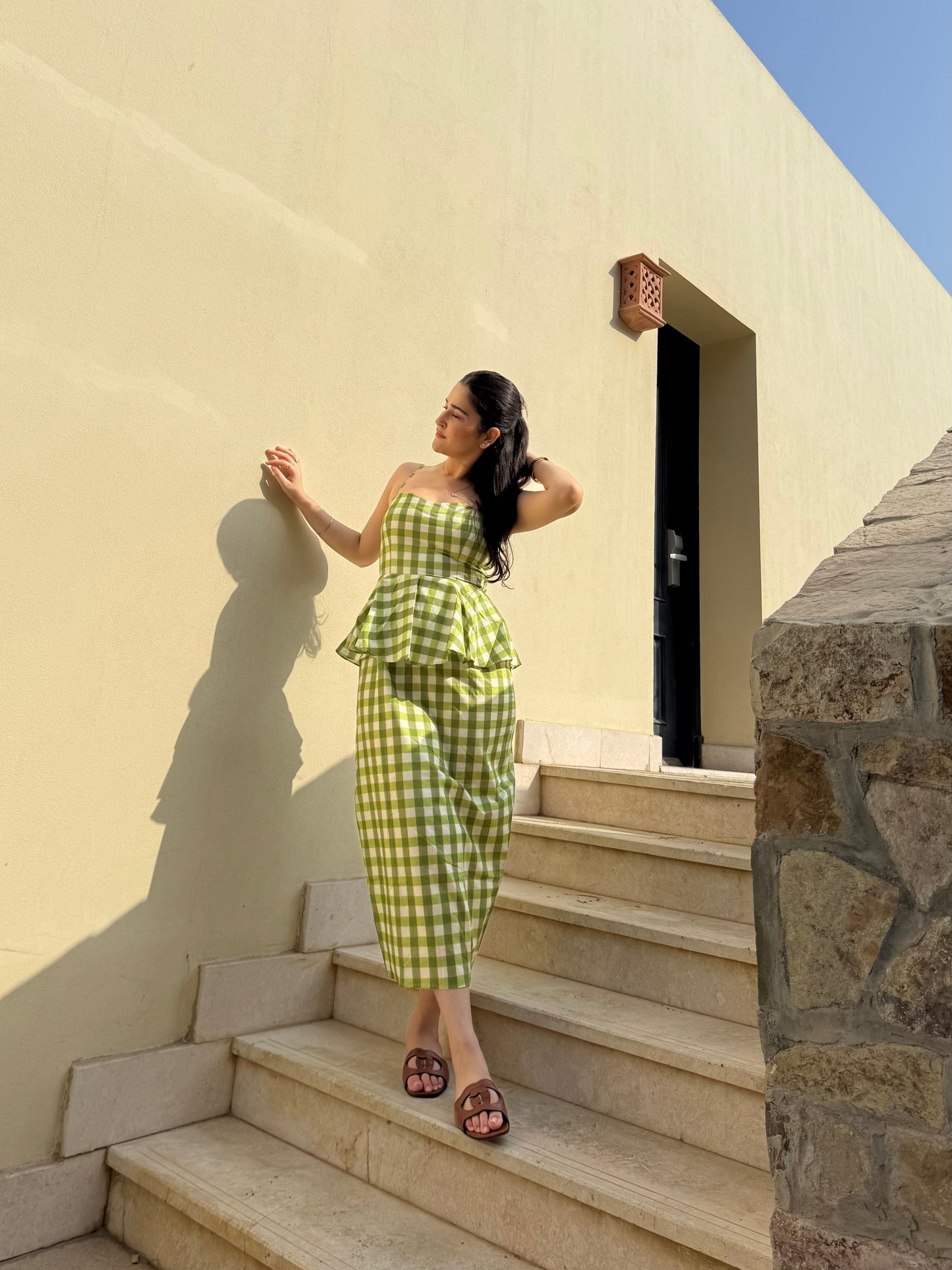 Amarina Dress in Pistachio Plaid Print