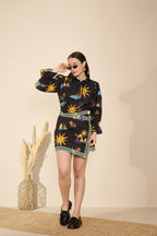 Sahara Co-ord Set in Hidden Spring Print (Black)