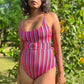 One Piece Swimsuit with Removable Belt - Candy Stripes