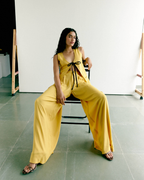 Yellow Front Tie Waistcoat and Wide Leg Pants Set
