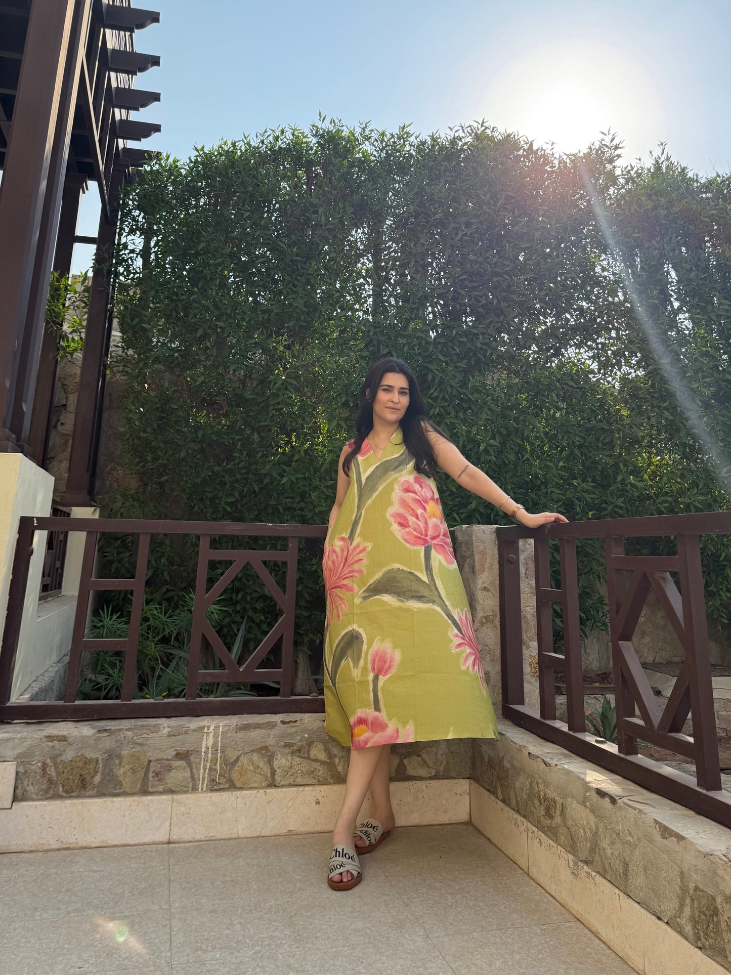 Hibiscus Dress in Tuscan Olive Print