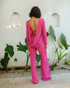 Magenta Plunge Back Top With Handcrafted Tie-Ups