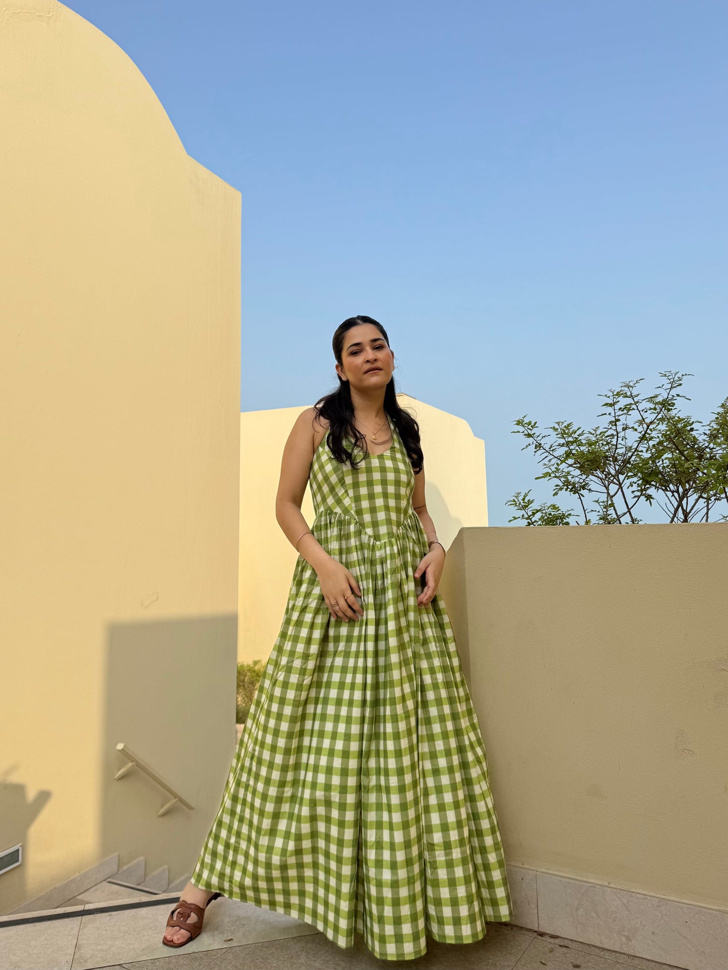 Solea Dress in Pistachio Plaid Print