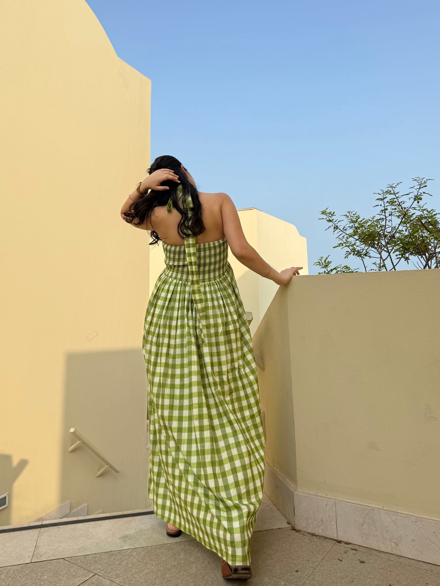 Solea Dress in Pistachio Plaid Print