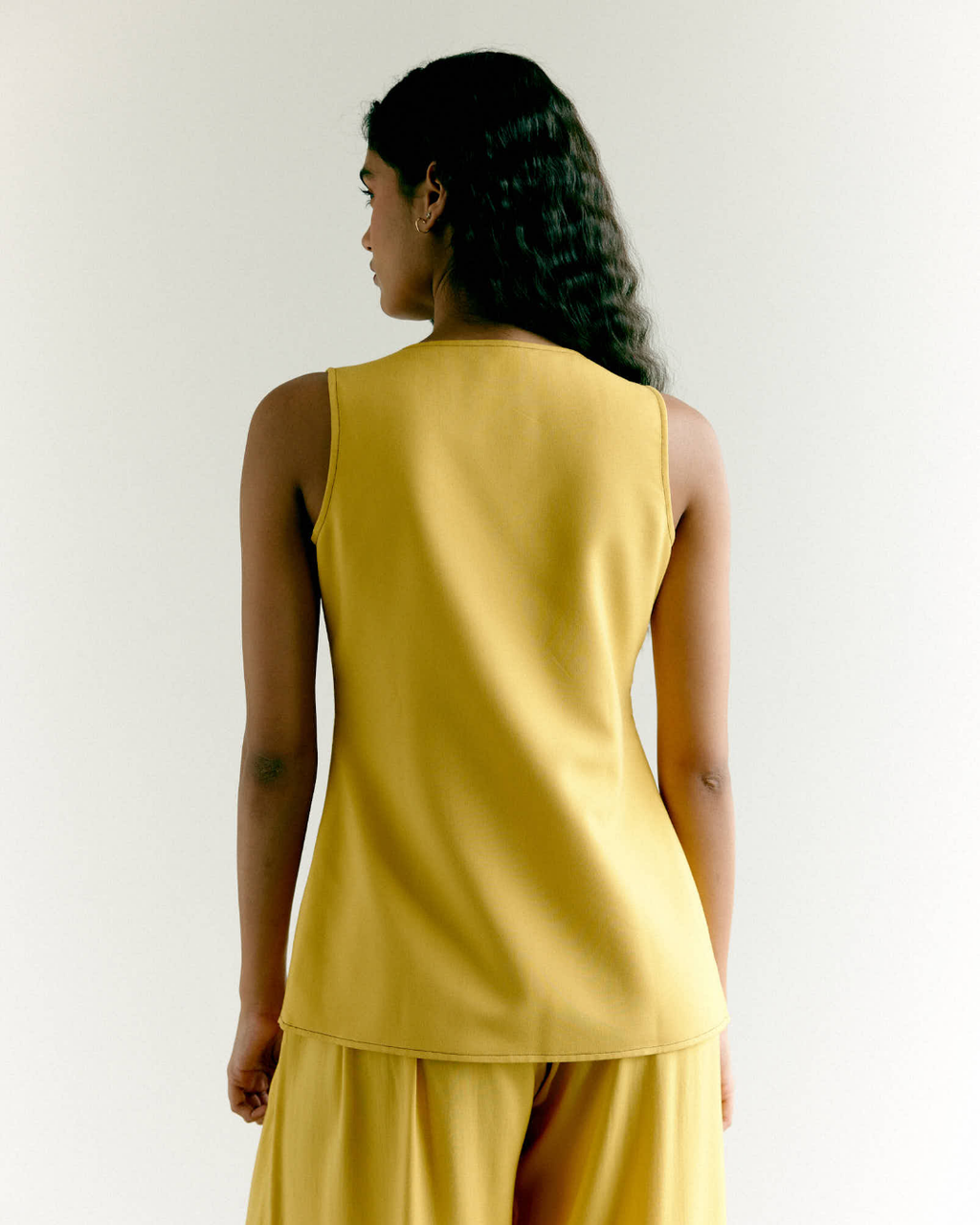 Yellow Front Tie Waistcoat and Wide Leg Pants Set