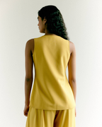 Yellow Front Tie Waistcoat and Wide Leg Pants Set