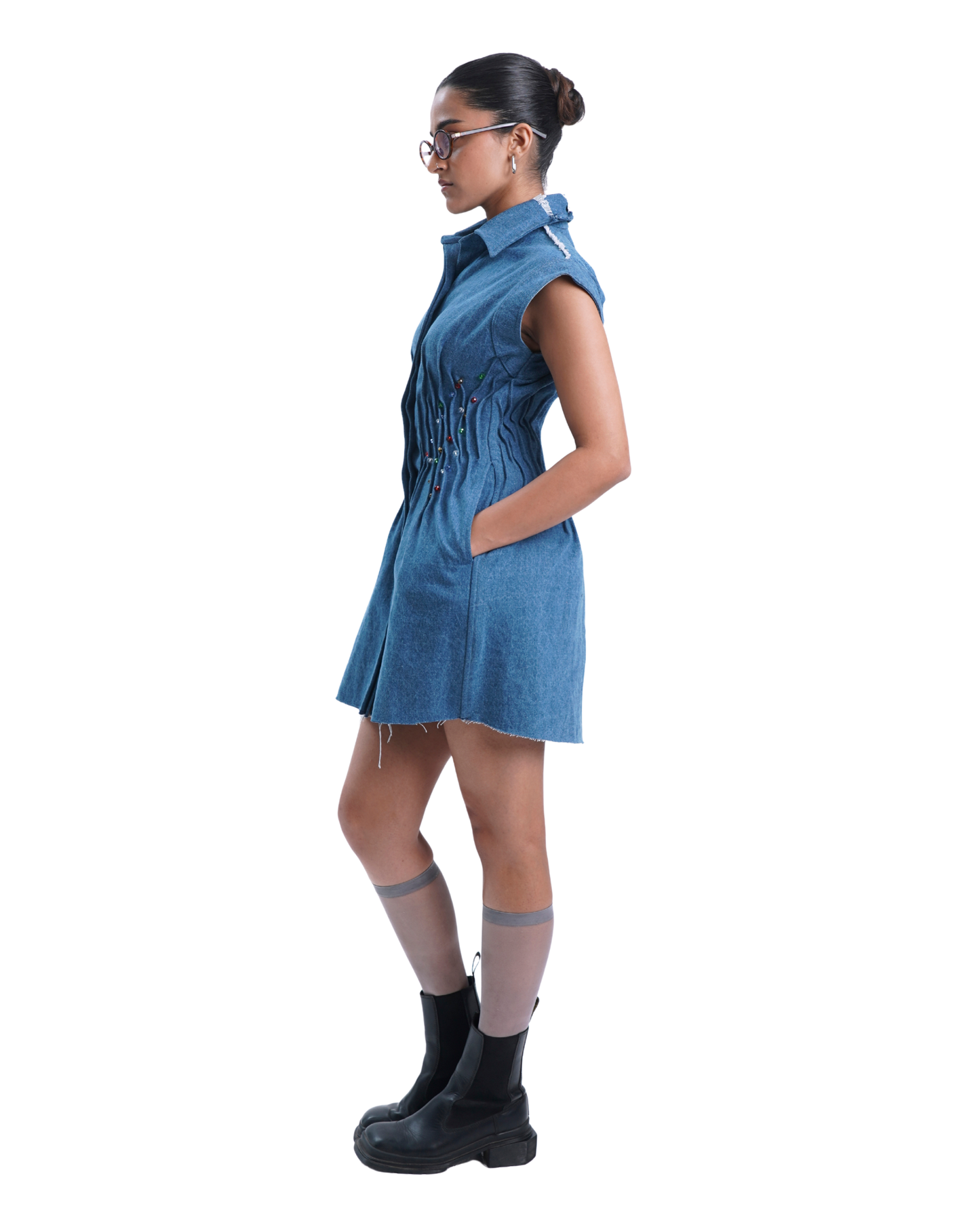 CREASED DRESS- BLUE