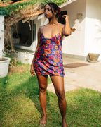 Oriental Poppy Short Slip Dress With Adjustable Handcrafted Straps