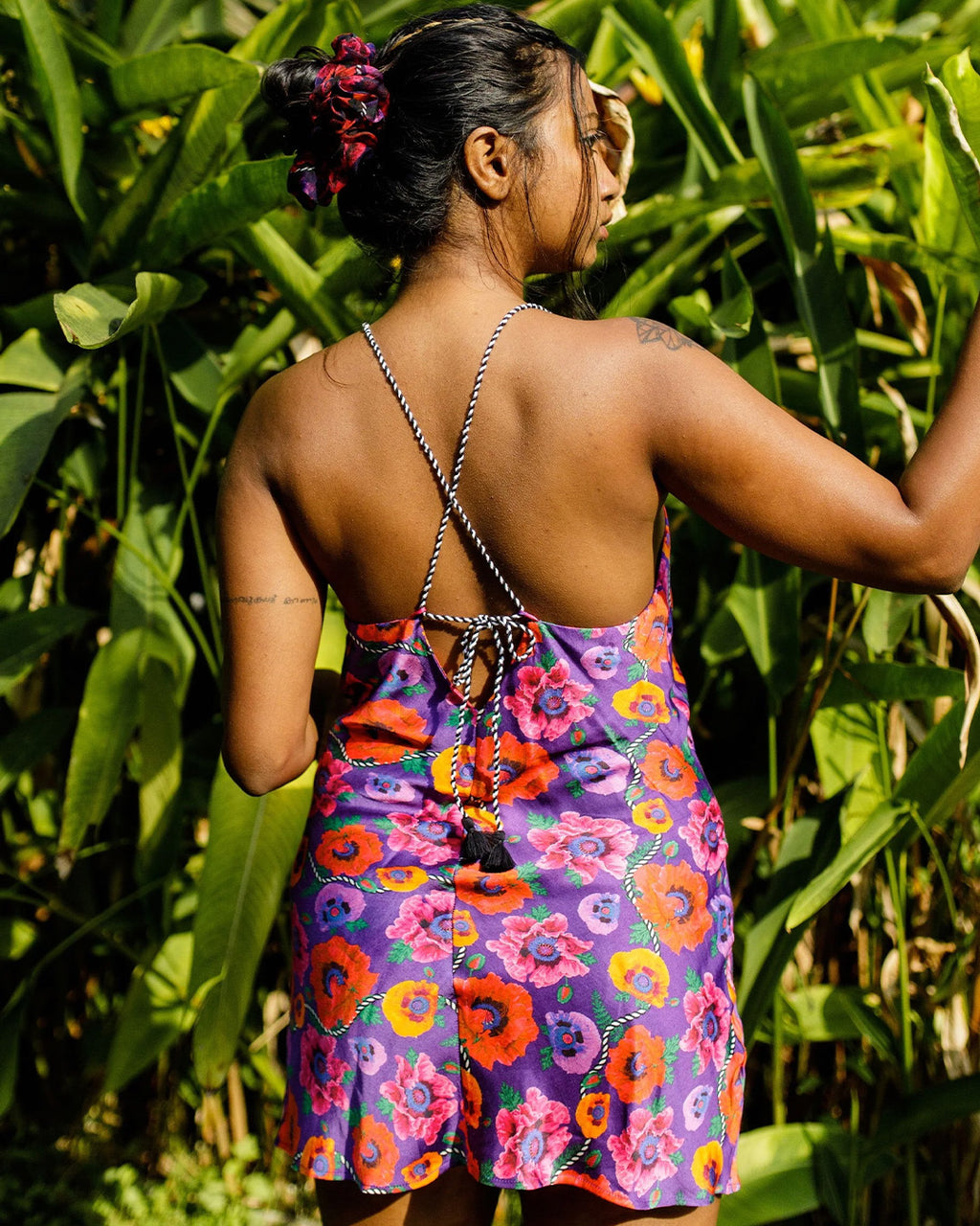 Oriental Poppy Short Slip Dress With Adjustable Handcrafted Straps