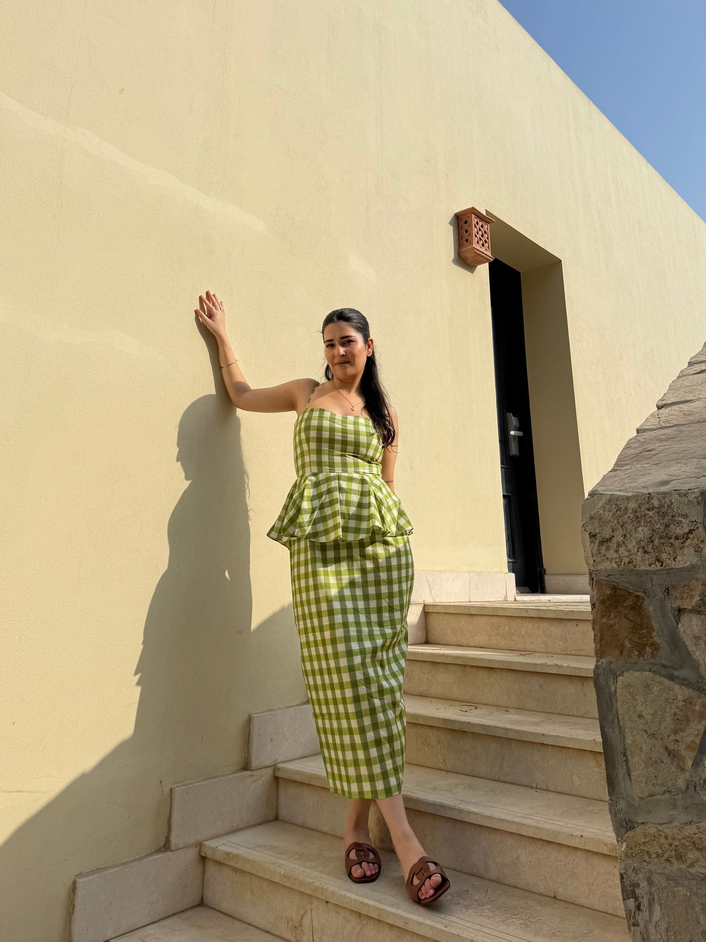 Amarina Dress in Pistachio Plaid Print