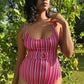 One Piece Swimsuit with Removable Belt - Candy Stripes