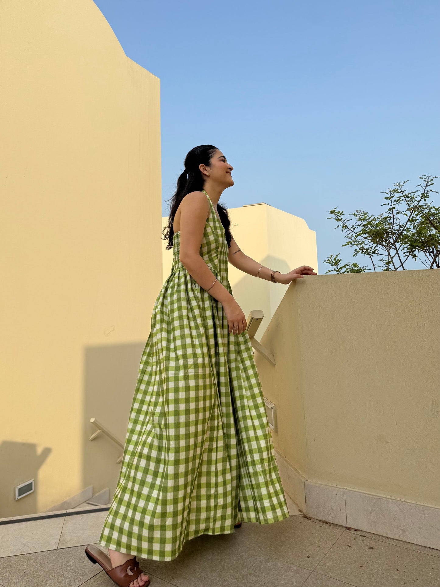 Solea Dress in Pistachio Plaid Print