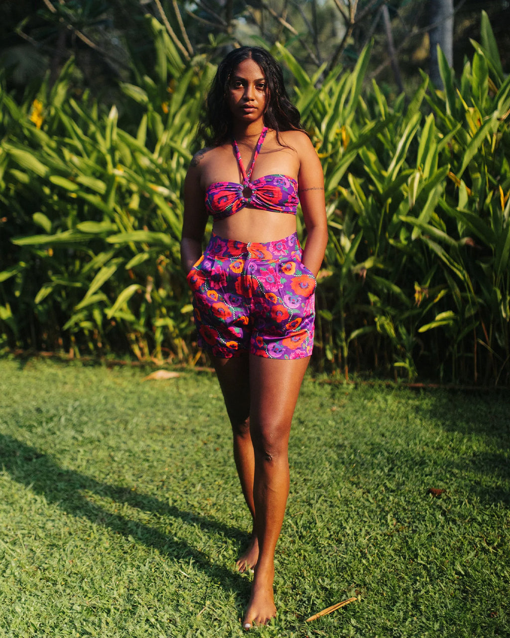 Oriental Poppy Ring Bikini Top with Removable Halter Strap