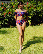 Oriental Poppy Ruche High Waist Bikini Bottom