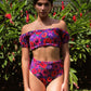 Oriental Poppy Ruched Off Shoulder Bikini Top