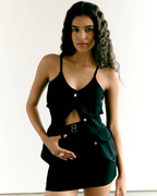 Black Button Down Top and Mini Skirt Set