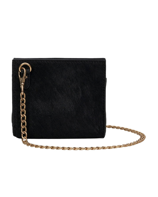 Black Hair-on Micro Bag with Dull Gold Chain