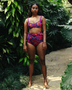 Oriental Poppy High Waist Belted Bikini Bottom