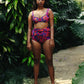 Oriental Poppy Wired Bikini Top With High Waist Belted Bikini Bottom