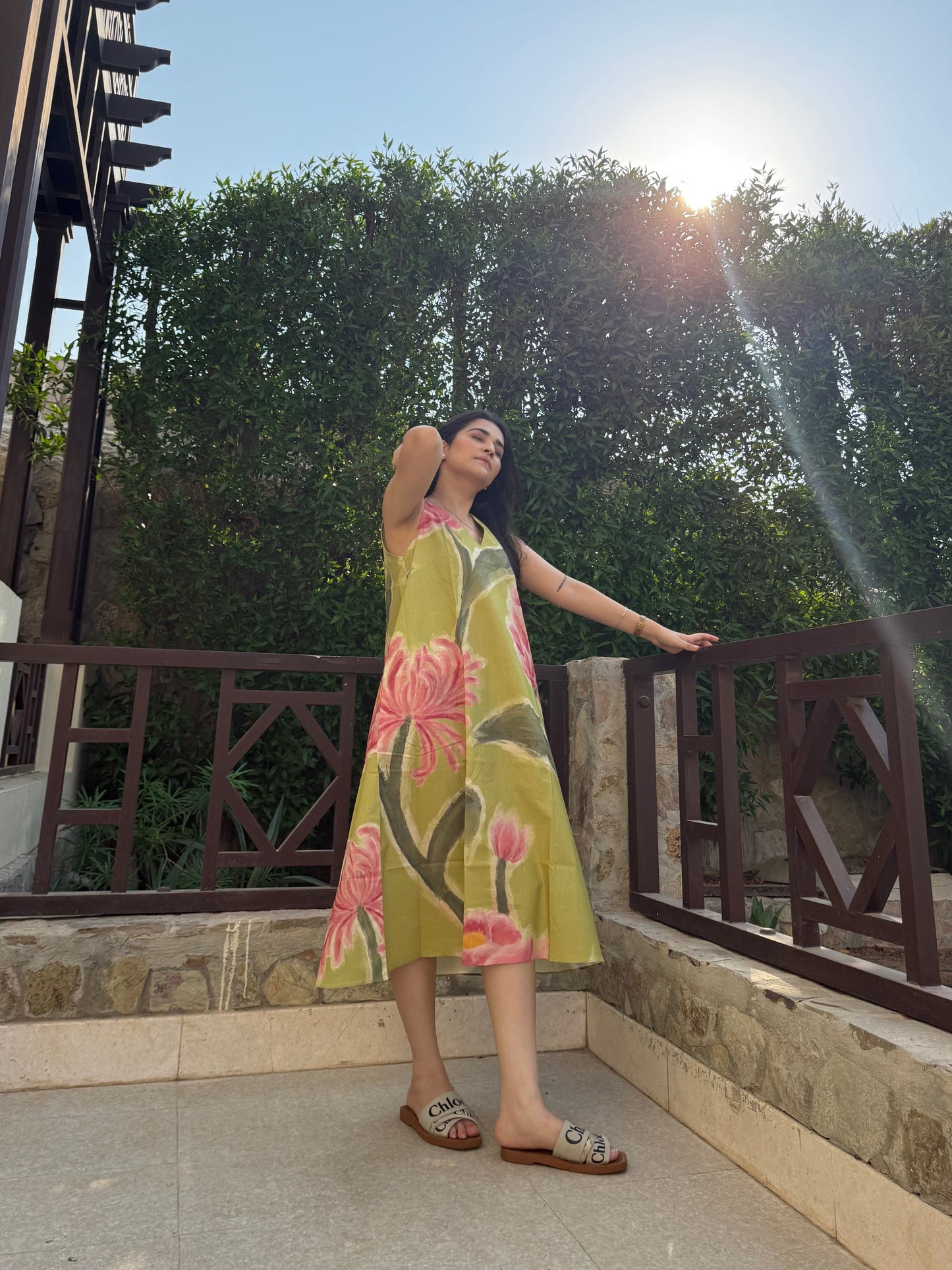 Hibiscus Dress in Tuscan Olive Print