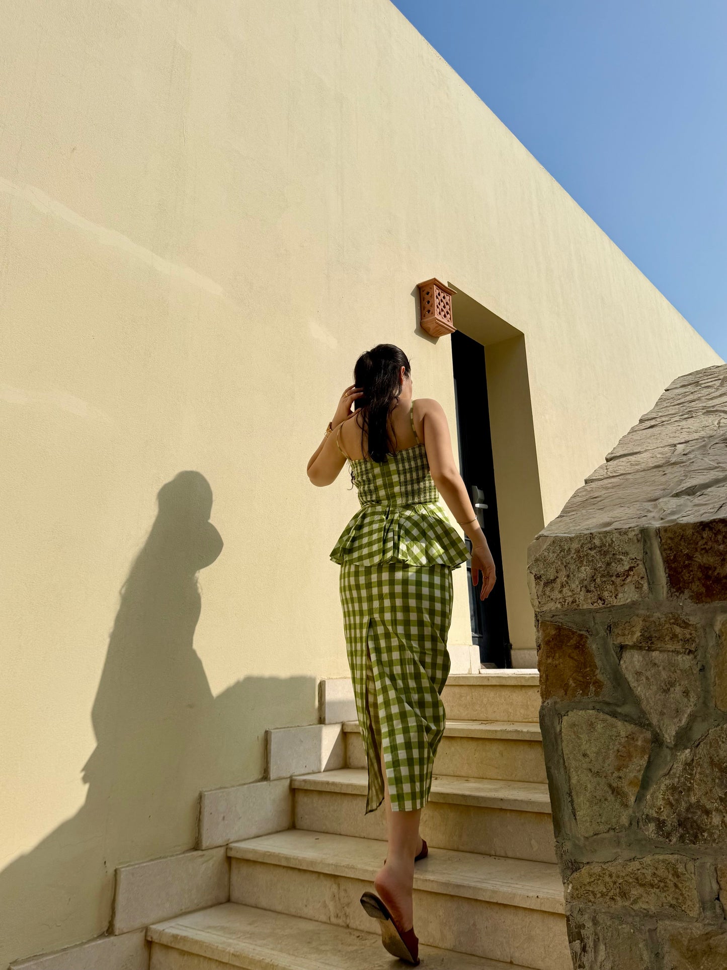 Amarina Dress in Pistachio Plaid Print