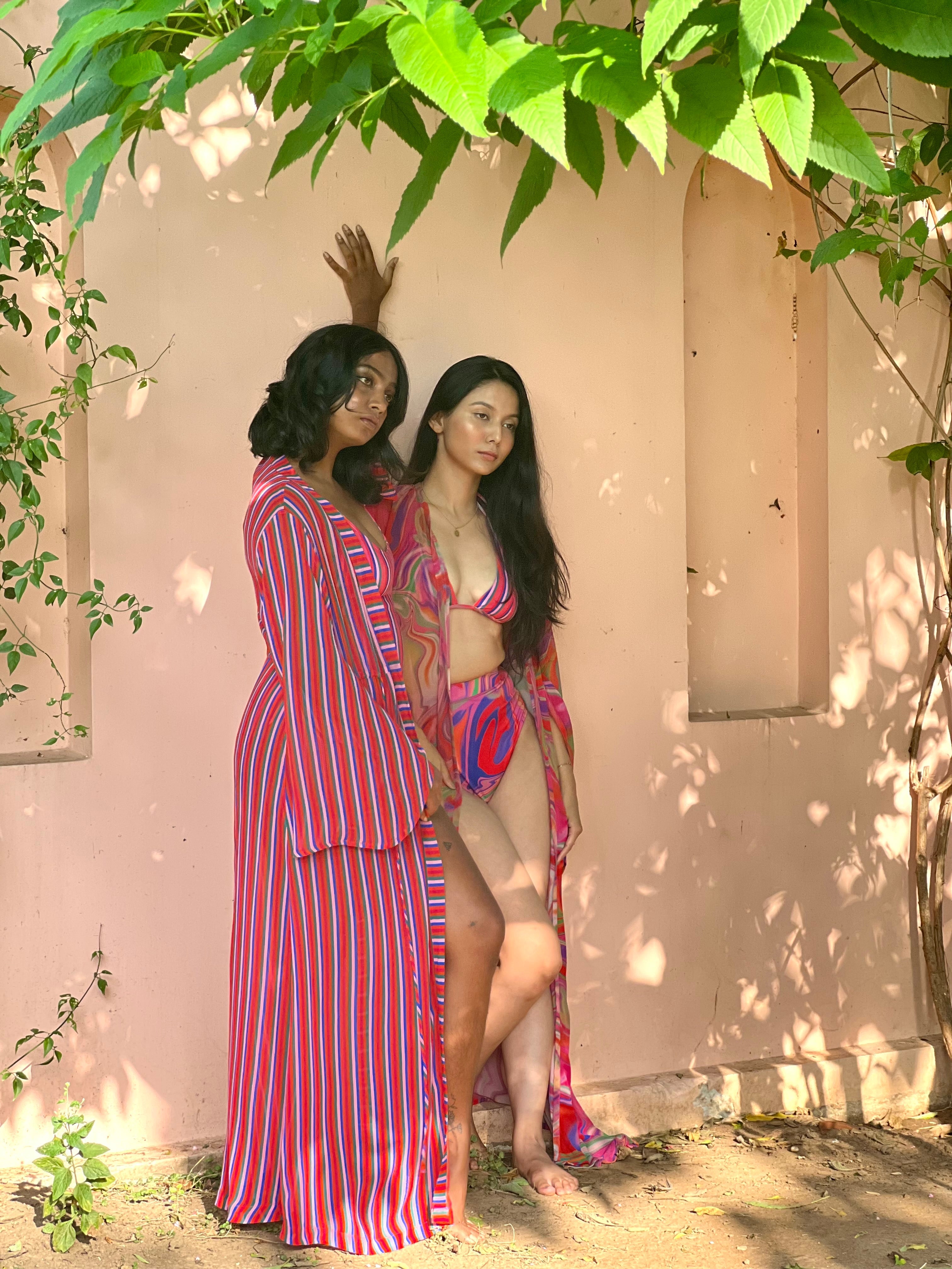 Kaftaan with Drawstring Waist - Candy Stripes