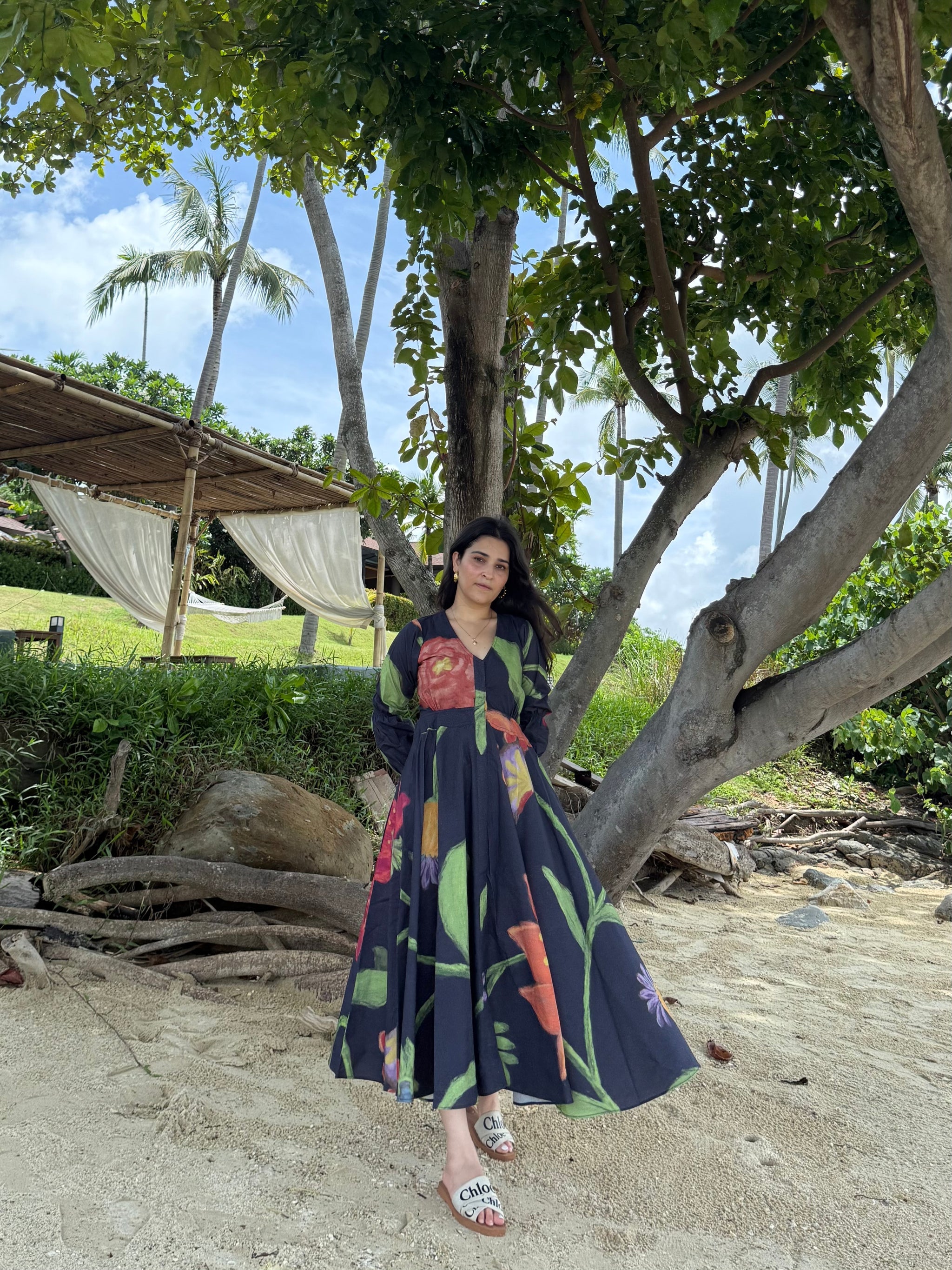 Selene Dress in Sorrento Bloom Print (Endless Blue)