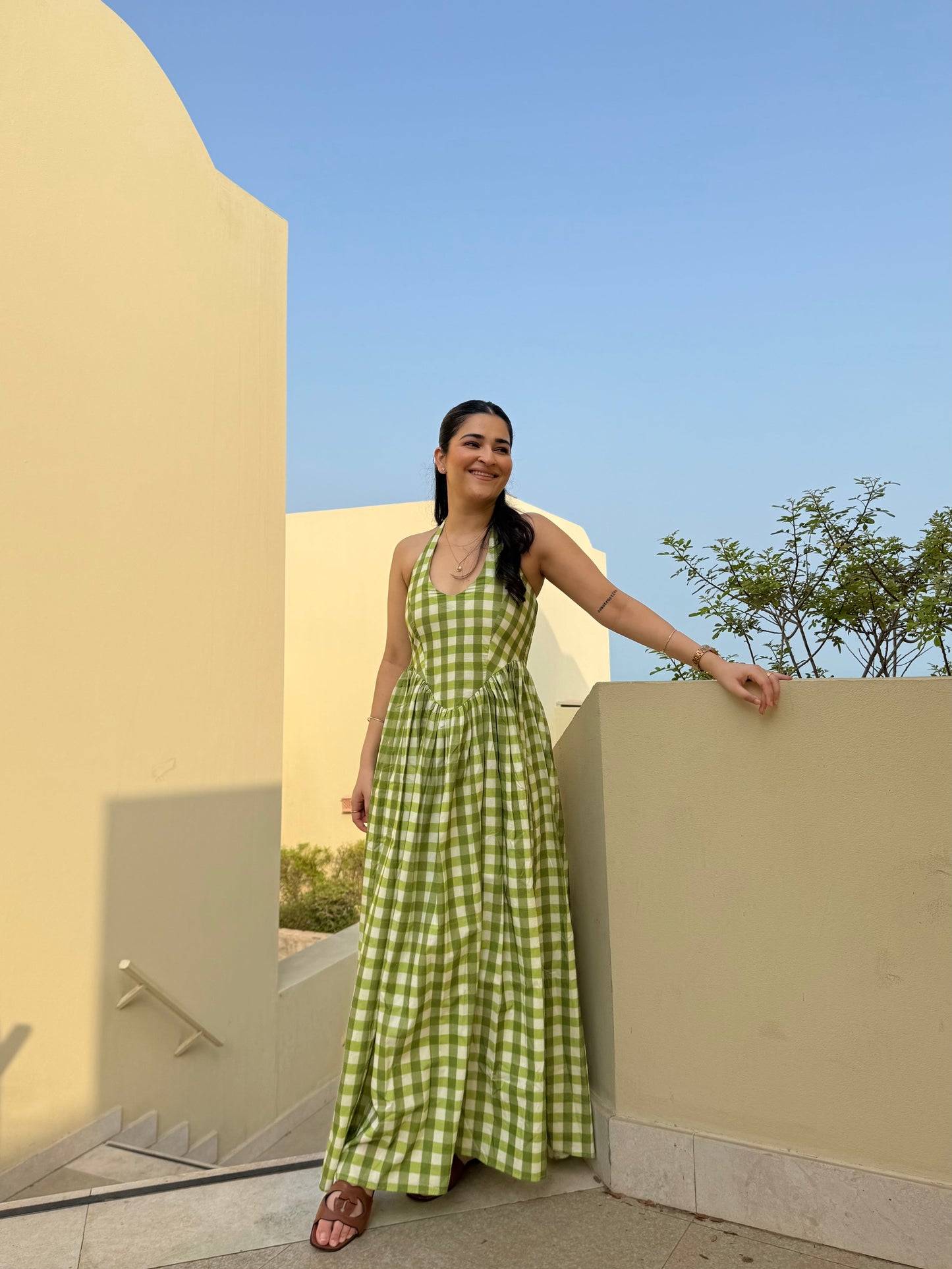 Solea Dress in Pistachio Plaid Print