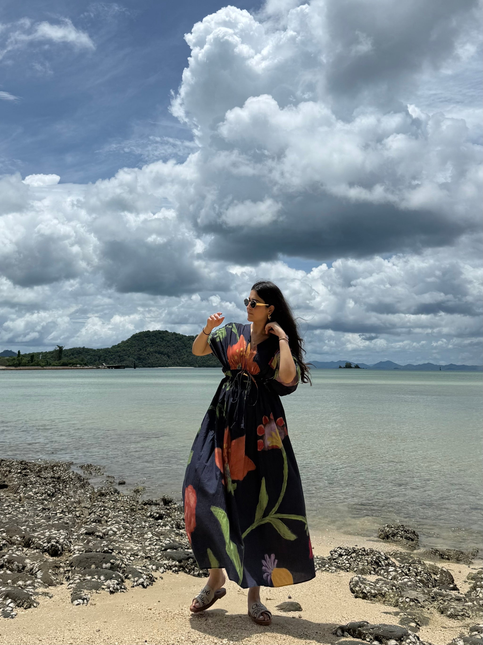 Nirvana Dress in Sorrento Bloom Print (Endless Blue)