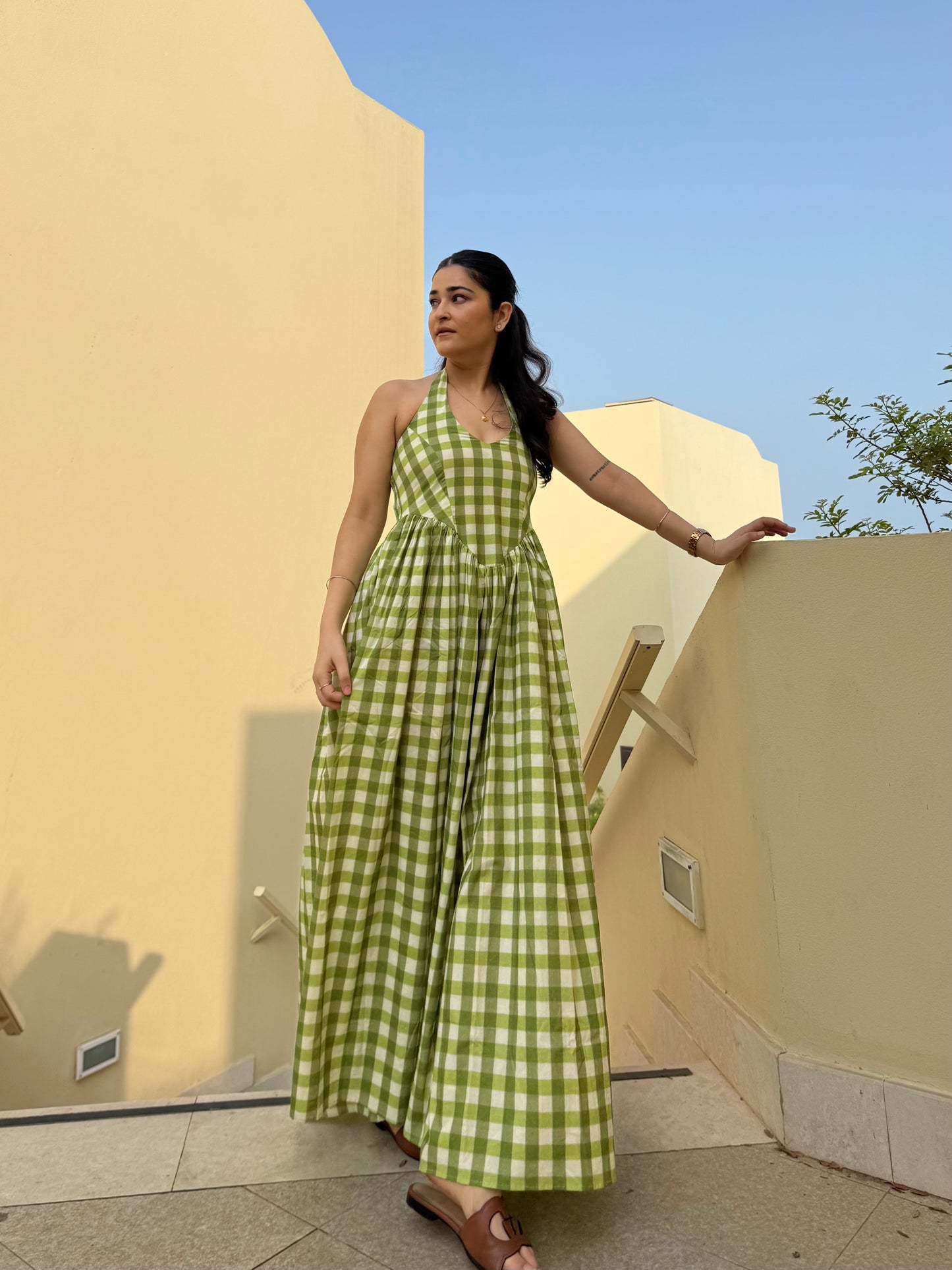 Solea Dress in Pistachio Plaid Print