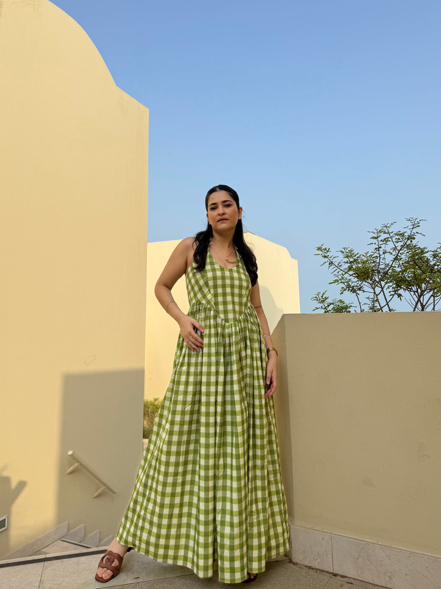 Solea Dress in Pistachio Plaid Print