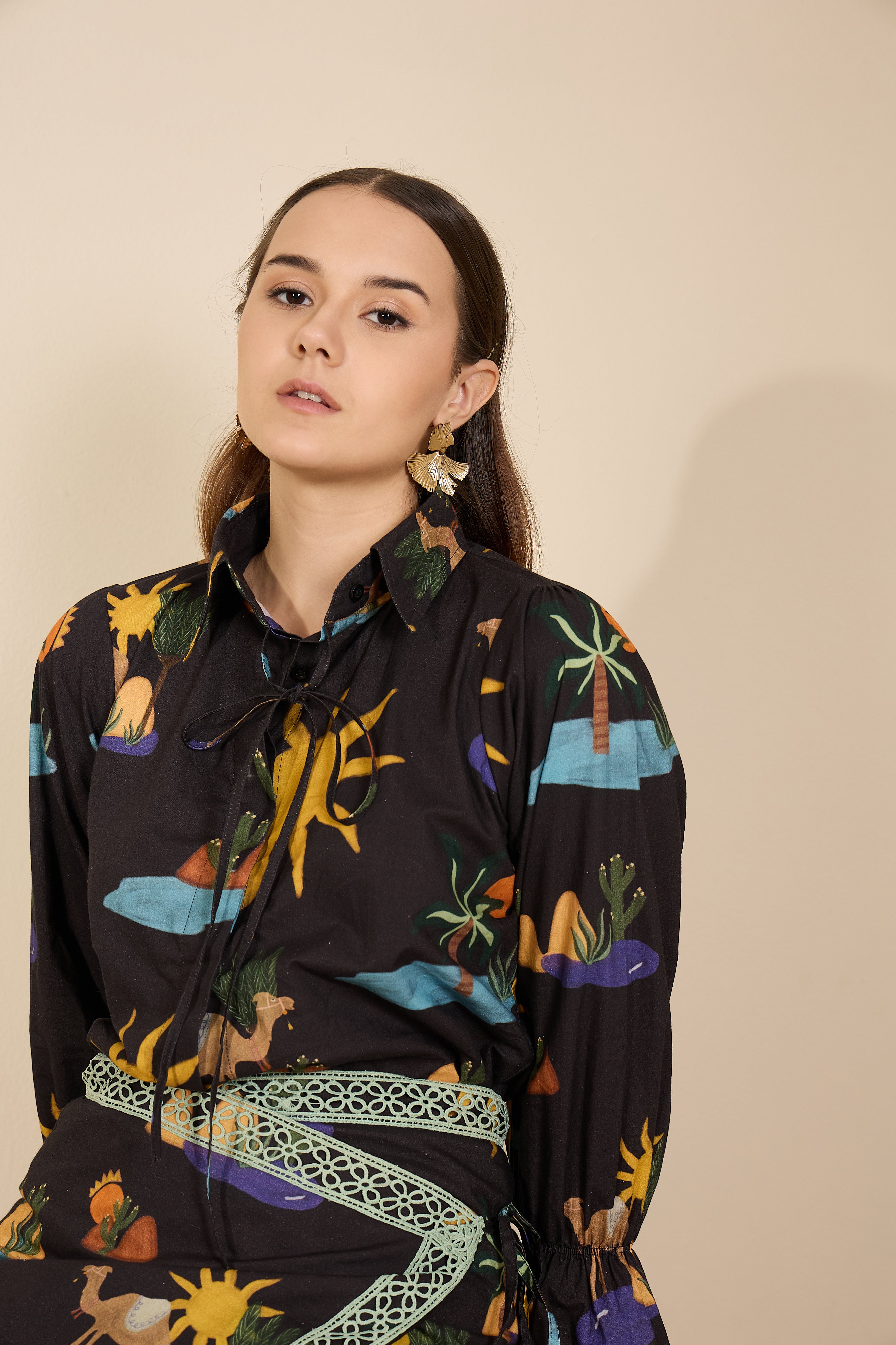 Sahara Co-ord Set in Hidden Spring Print (Black)